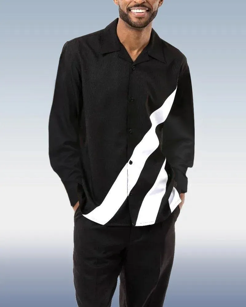 Fashion Men's 2-Piece Harajuku Striped Long-Sleeve Top   Pants Summer New Outdoor Suits Casual Shirts Pants 2-Piece Set