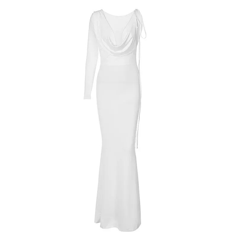 Fiorina Draped One-Shoulder Plunge Neck Maxi Dress
