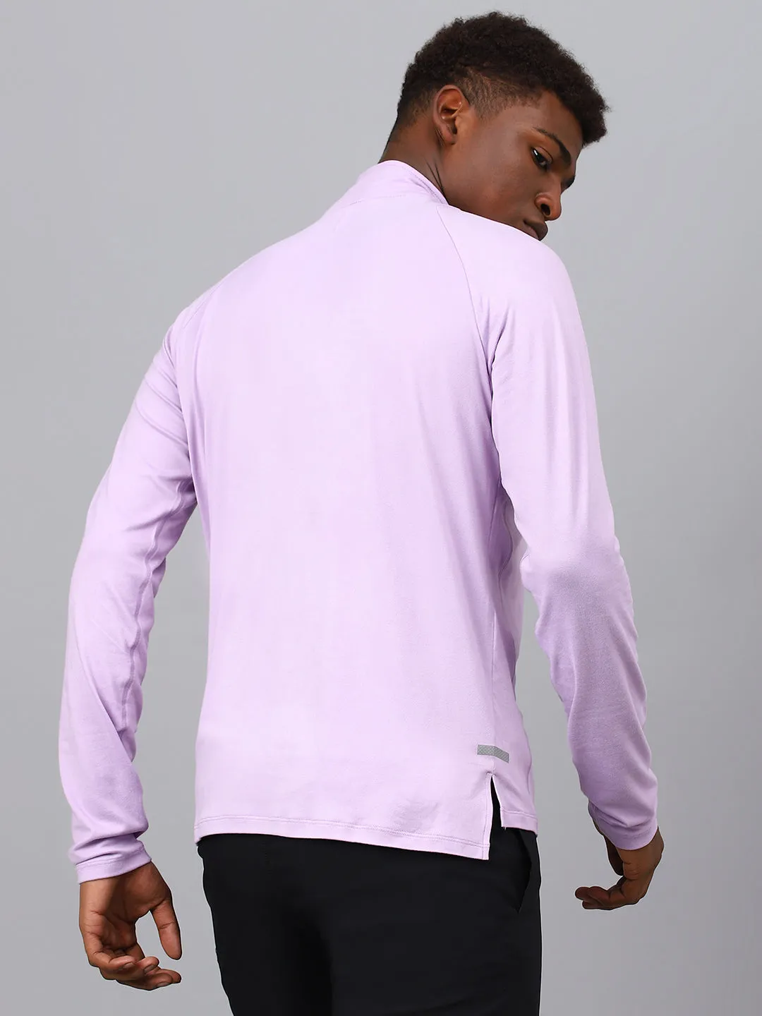 Fitkin men's lavender high neck front zipper full sleeves t-shirt