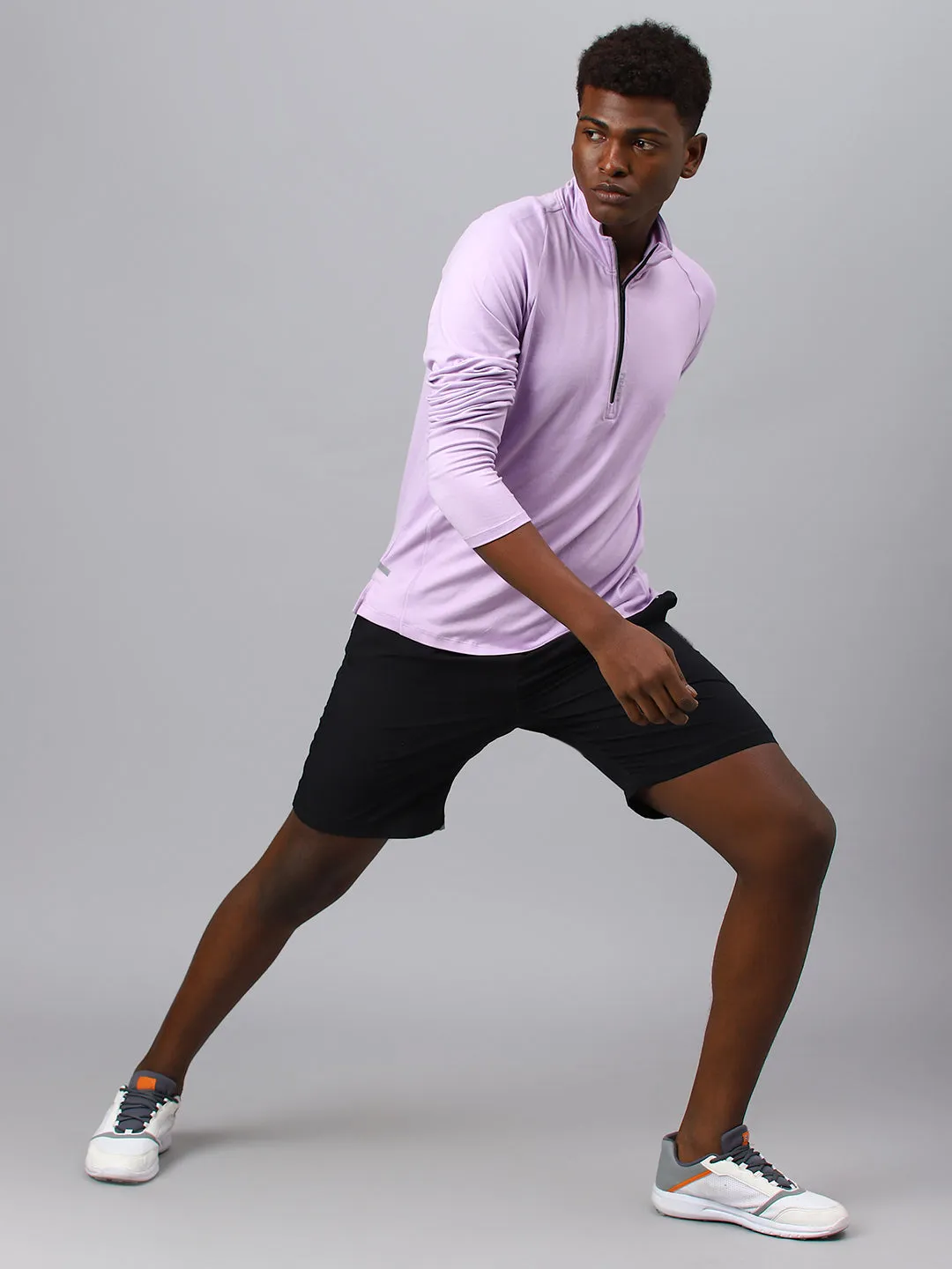 Fitkin men's lavender high neck front zipper full sleeves t-shirt