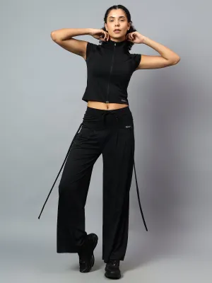 Fitkin Women Black Free Style Yoga Top Pants Co-ord Set