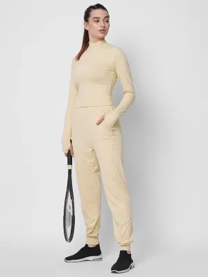 Fitkin women cream high waist jogger with side pockets