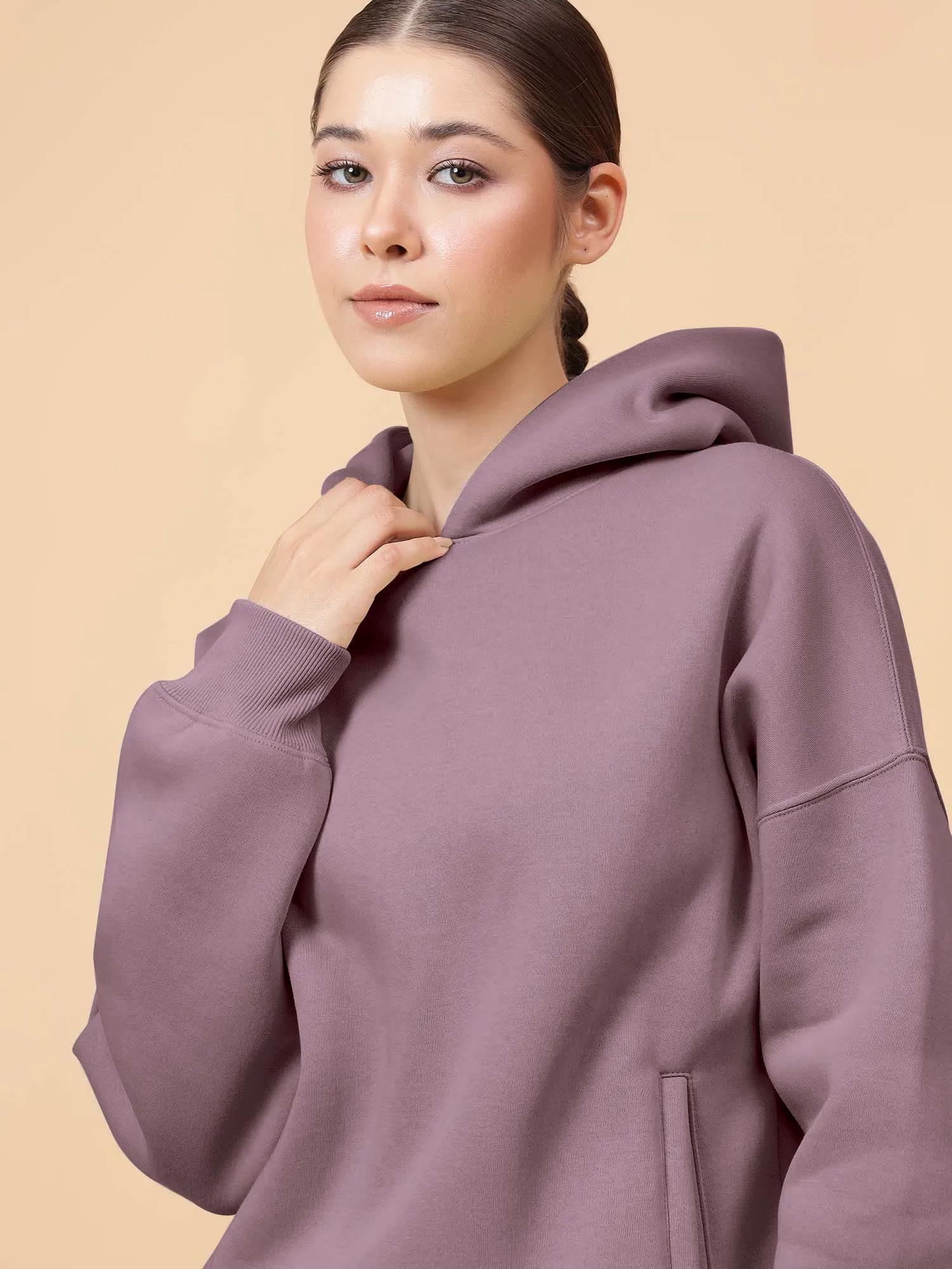 Fitkin Women Solid Lavender CozyCore Fleece Hoodie