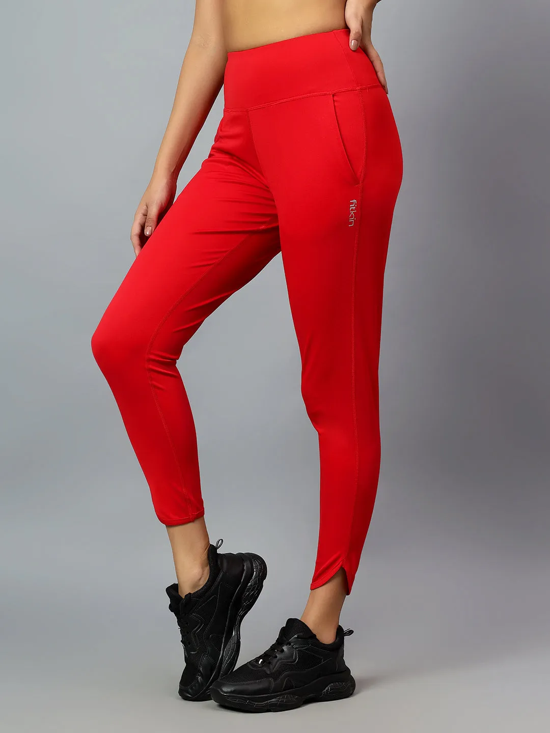 Fitkin Women's Red Dolphin Hem Relaxed Fit Jogger