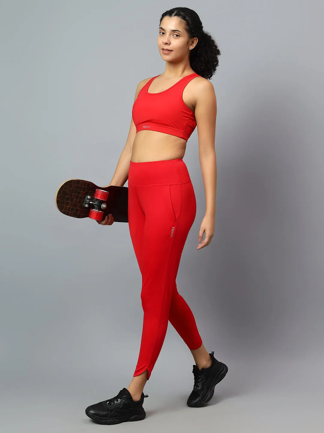 Fitkin Women's Red Dolphin Hem Relaxed Fit Jogger
