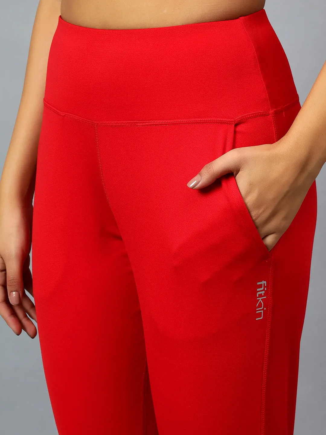 Fitkin Women's Red Dolphin Hem Relaxed Fit Jogger