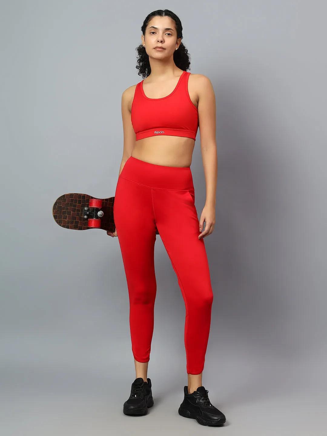 Fitkin Women's Red Dolphin Hem Relaxed Fit Jogger