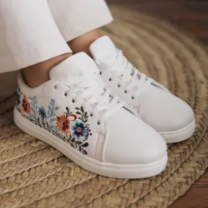 Floral Embroidered Sneakers - White