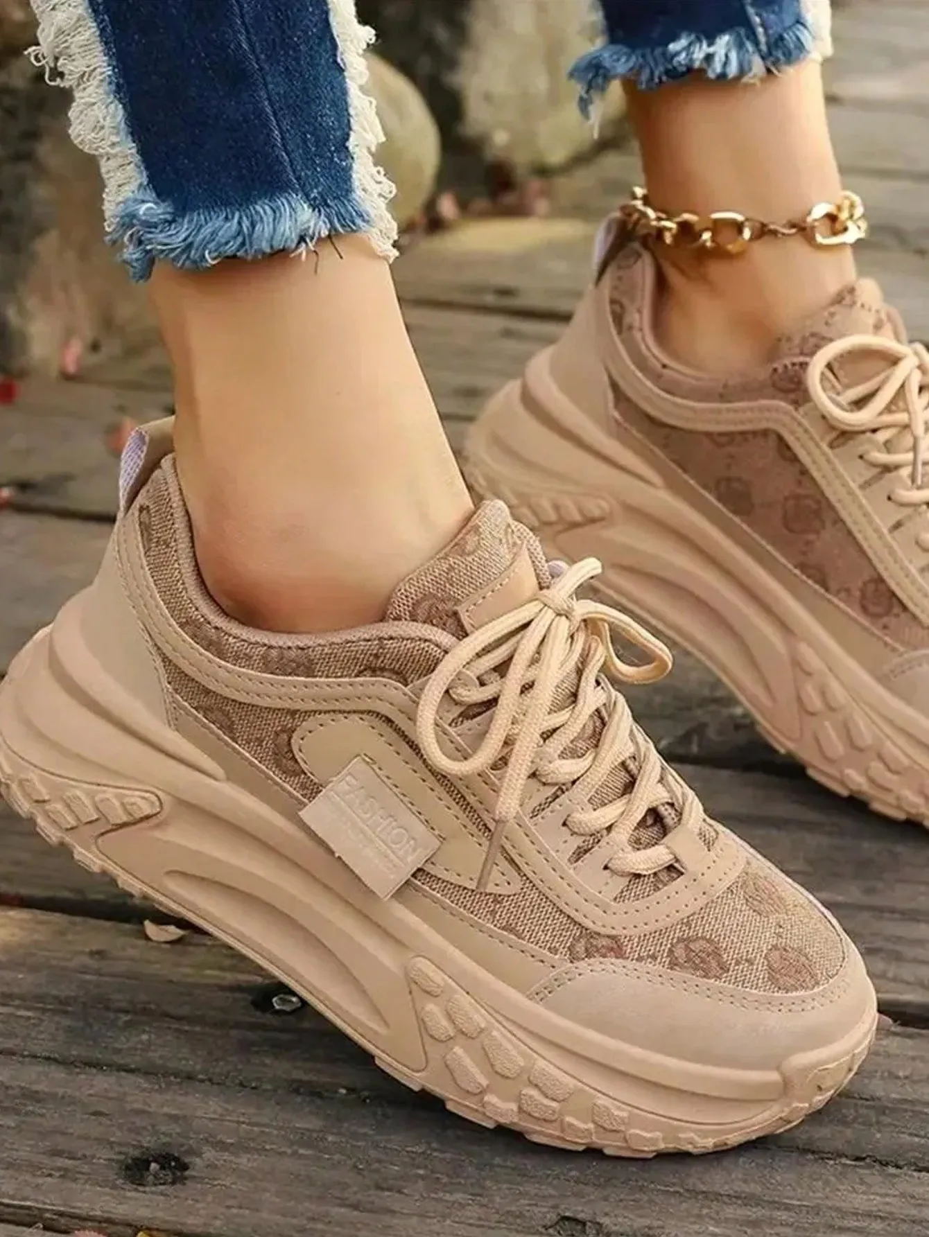 Flower Pattern Trendy Thick-Soled Dad Sneakers
