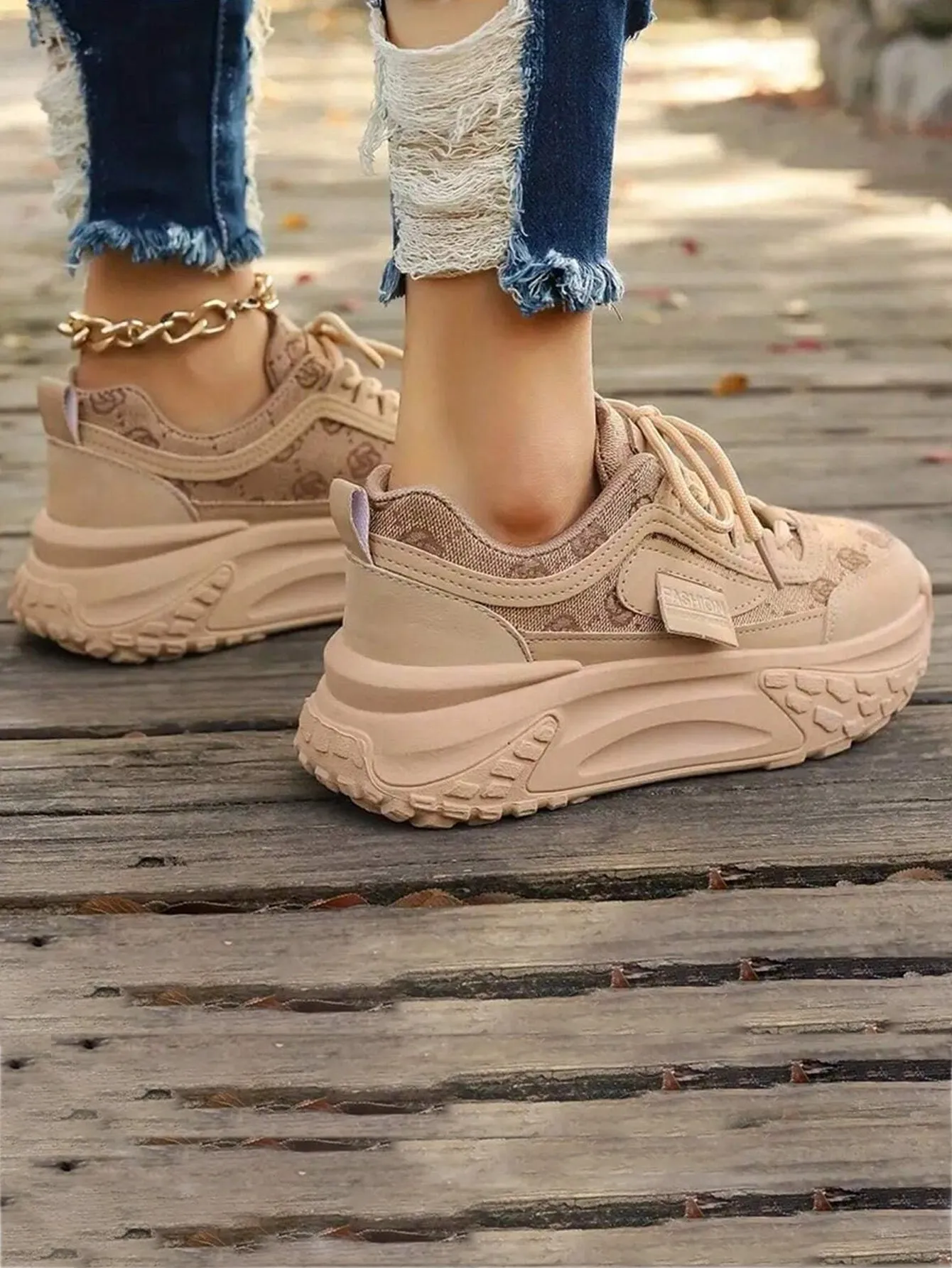 Flower Pattern Trendy Thick-Soled Dad Sneakers
