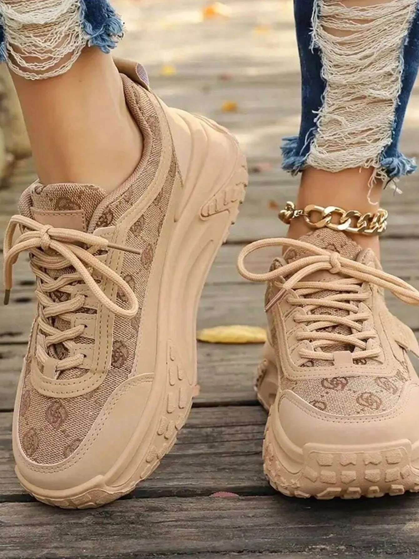 Flower Pattern Trendy Thick-Soled Dad Sneakers