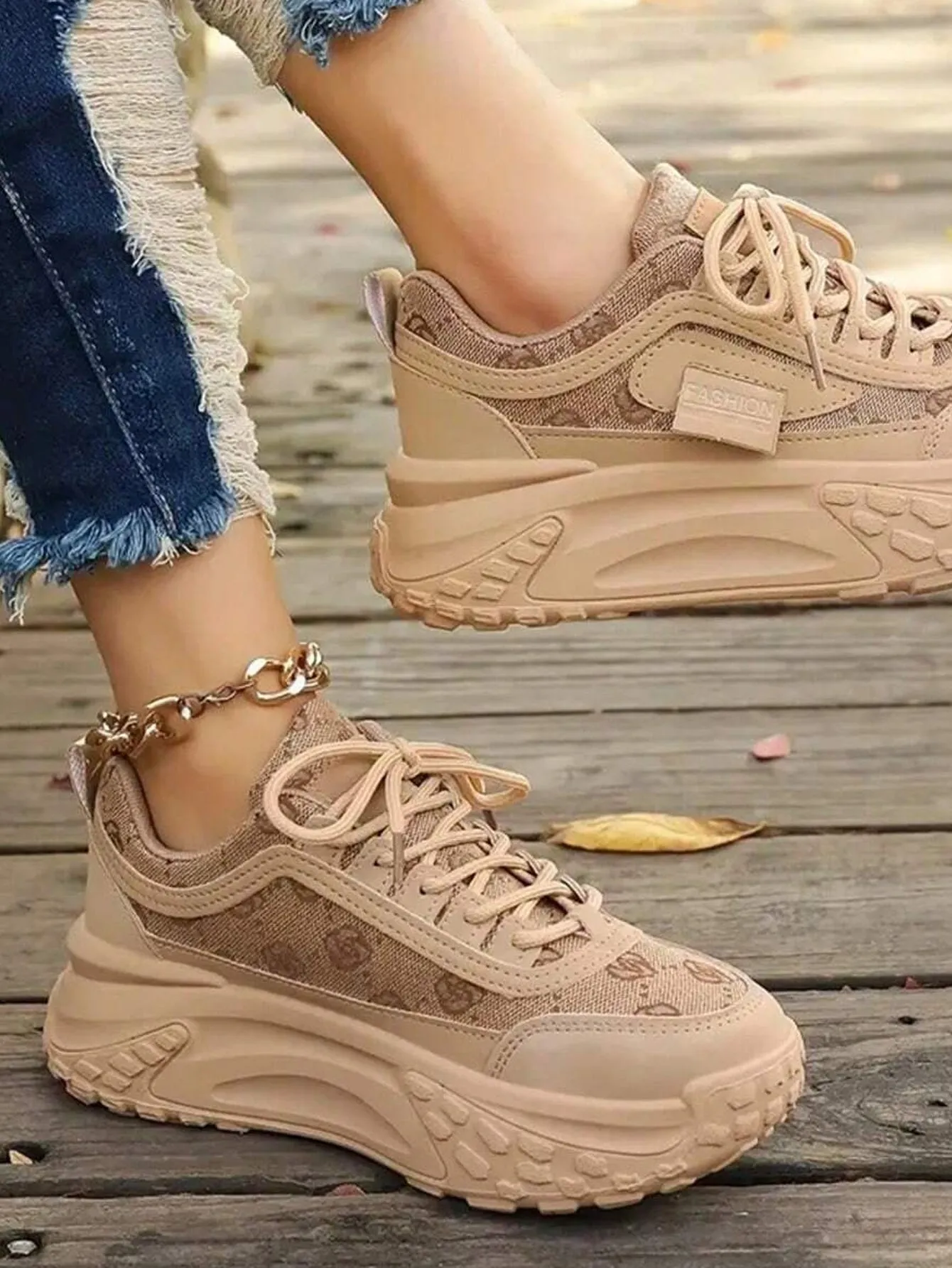 Flower Pattern Trendy Thick-Soled Dad Sneakers