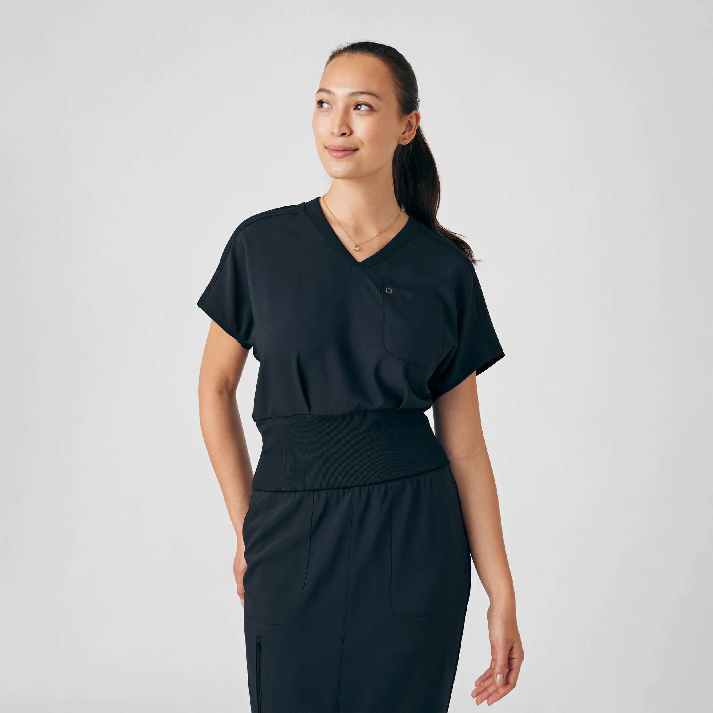 Forward LT123 Women's 2 Pocket V Neck Scrub Top Black