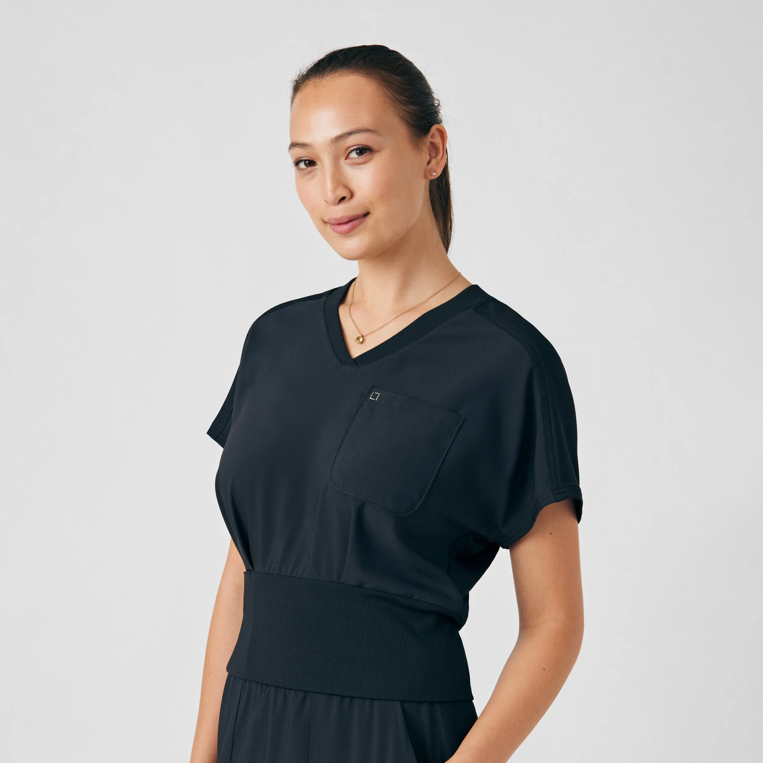 Forward LT123 Women's 2 Pocket V Neck Scrub Top Black