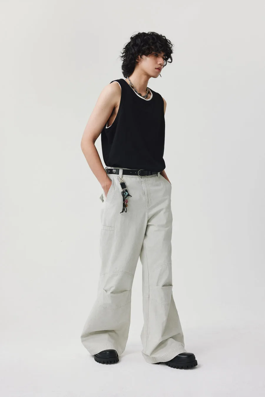 Frayed finish casual pants