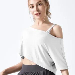 Gail Ribbed Asymmetrical Off Shoulder Short Sleeve Crop Top