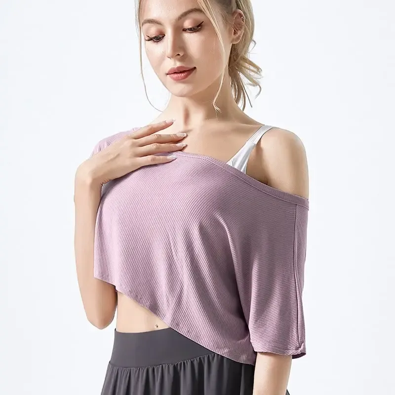 Gail Ribbed Asymmetrical Off Shoulder Short Sleeve Crop Top