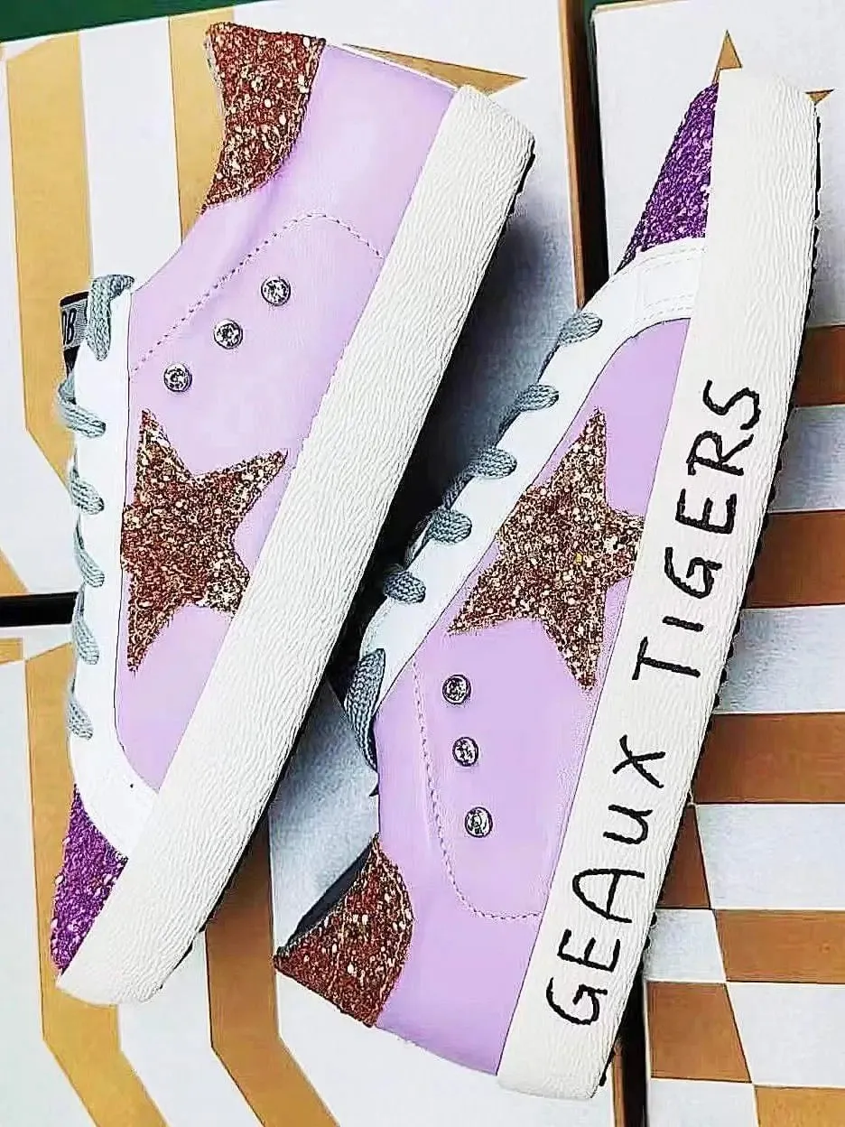 Geaux Tigers Purple with Gold Star Sneakers