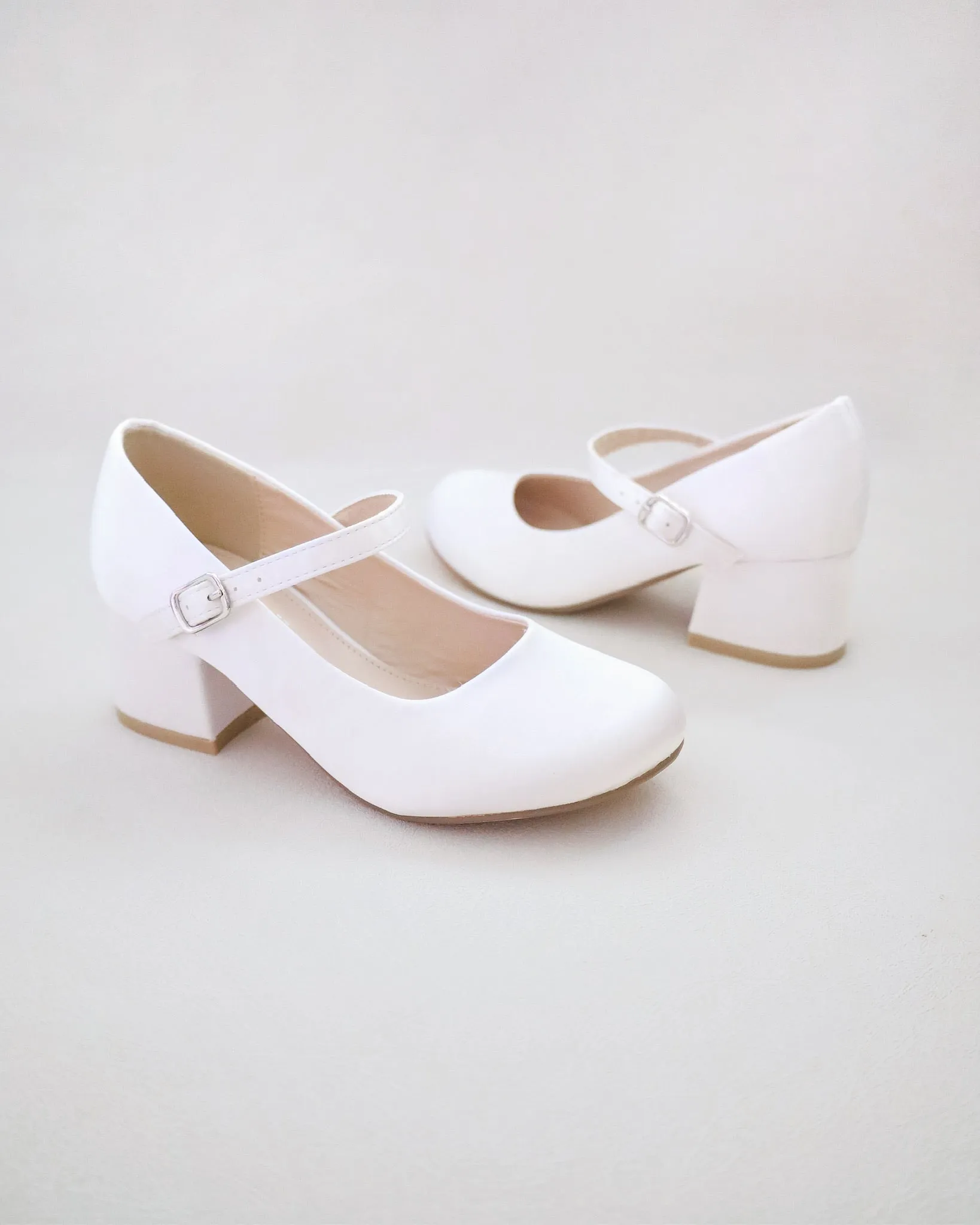 Girls Satin Mary Jane Block Heel