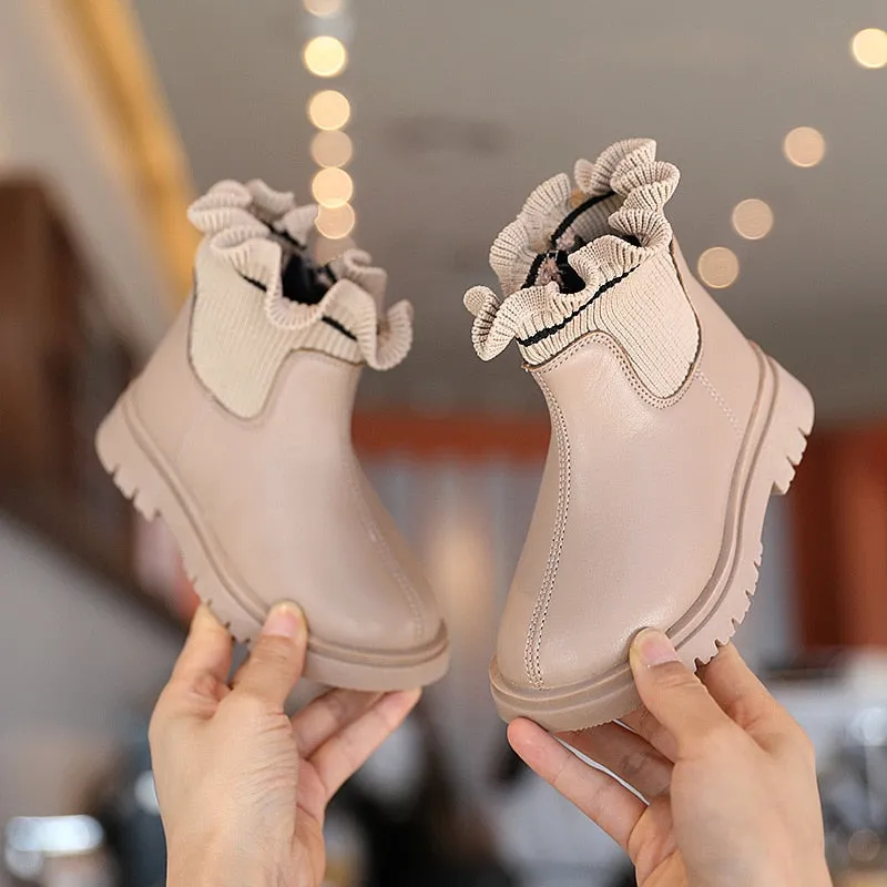 Girls Winter Boots Plush Children Boots - Soft Leather Warm Kids Boots