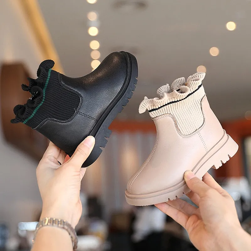 Girls Winter Boots Plush Children Boots - Soft Leather Warm Kids Boots