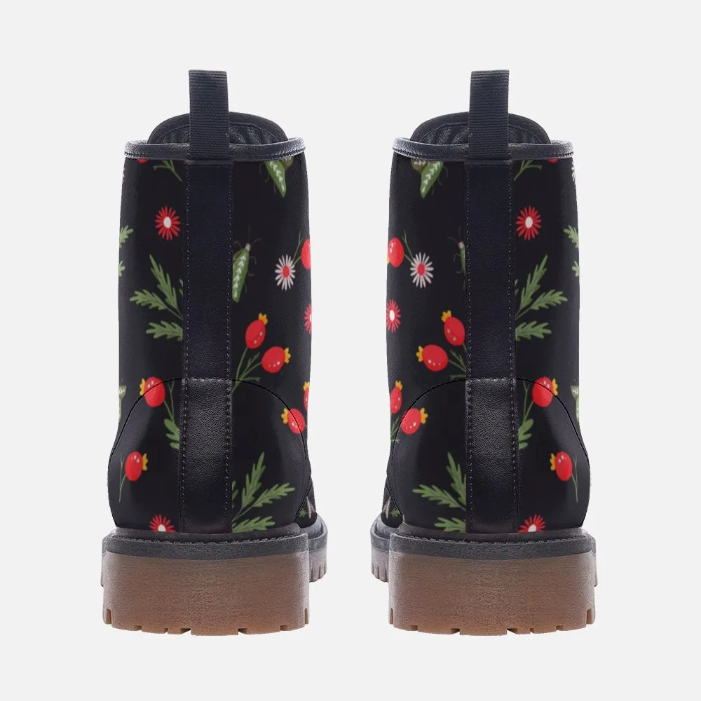 Goblincore Petite Flowers Dark Vegan Leather Unisex Boots
