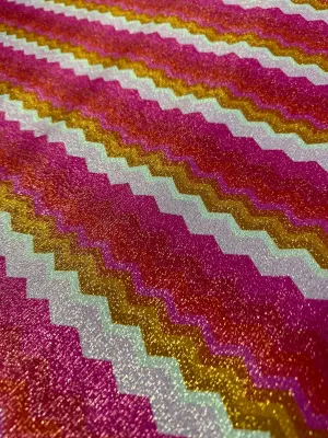 Gold Lurex Knit Fabric - Pink Zigzag Glitter Stretch Fabric