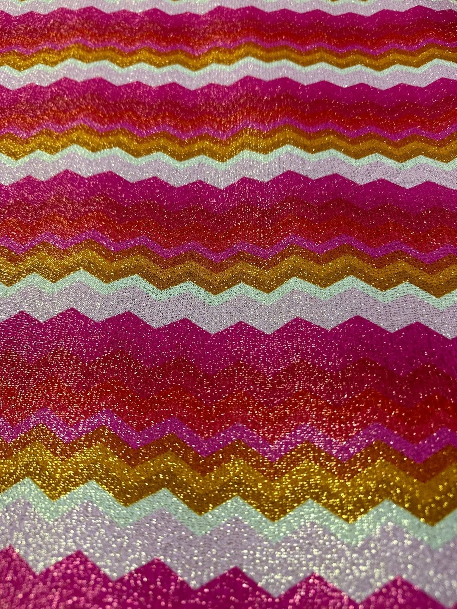 Gold Lurex Knit Fabric - Pink Zigzag Glitter Stretch Fabric