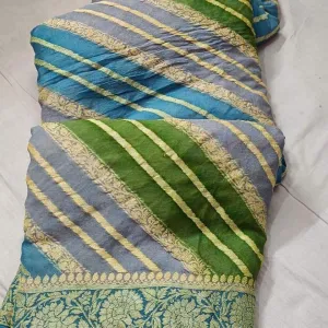 Green-Blue Banarasi Chiffon Party Saree with meenakari
