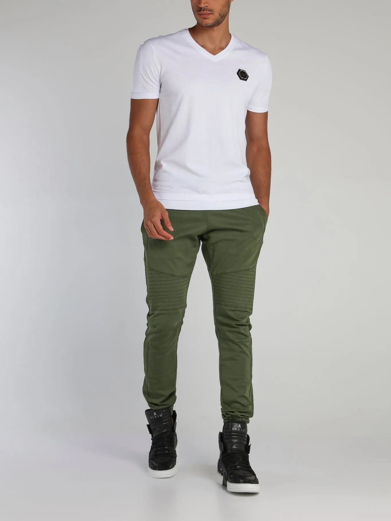 Green Drawcord Biker Track Pants