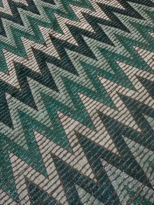 Green Zigzag Pattern Gold Lurex Fabric - Glitter Knit 4-Way Stretch
