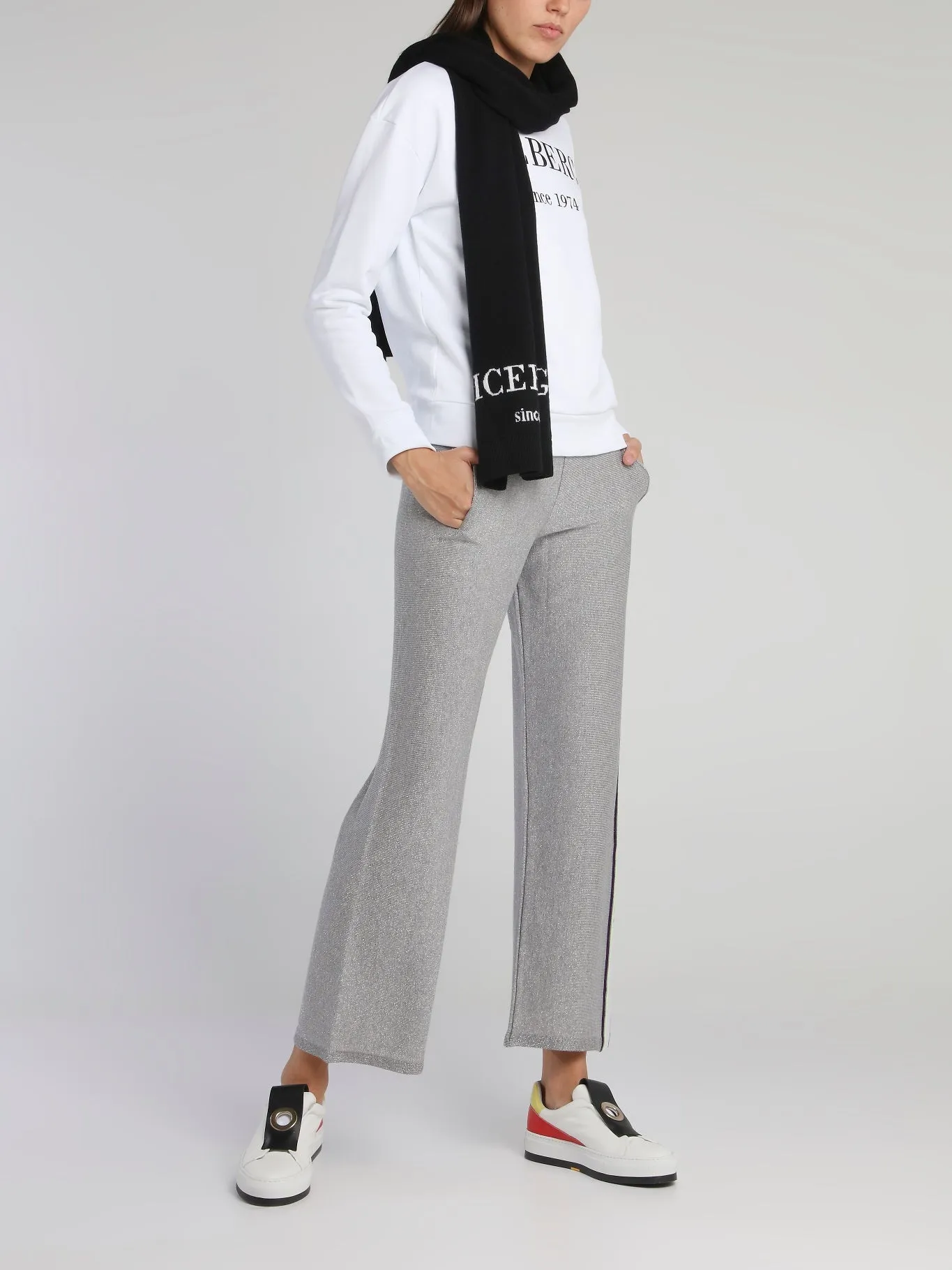 Grey Logo Tape Knitted Sweatpants