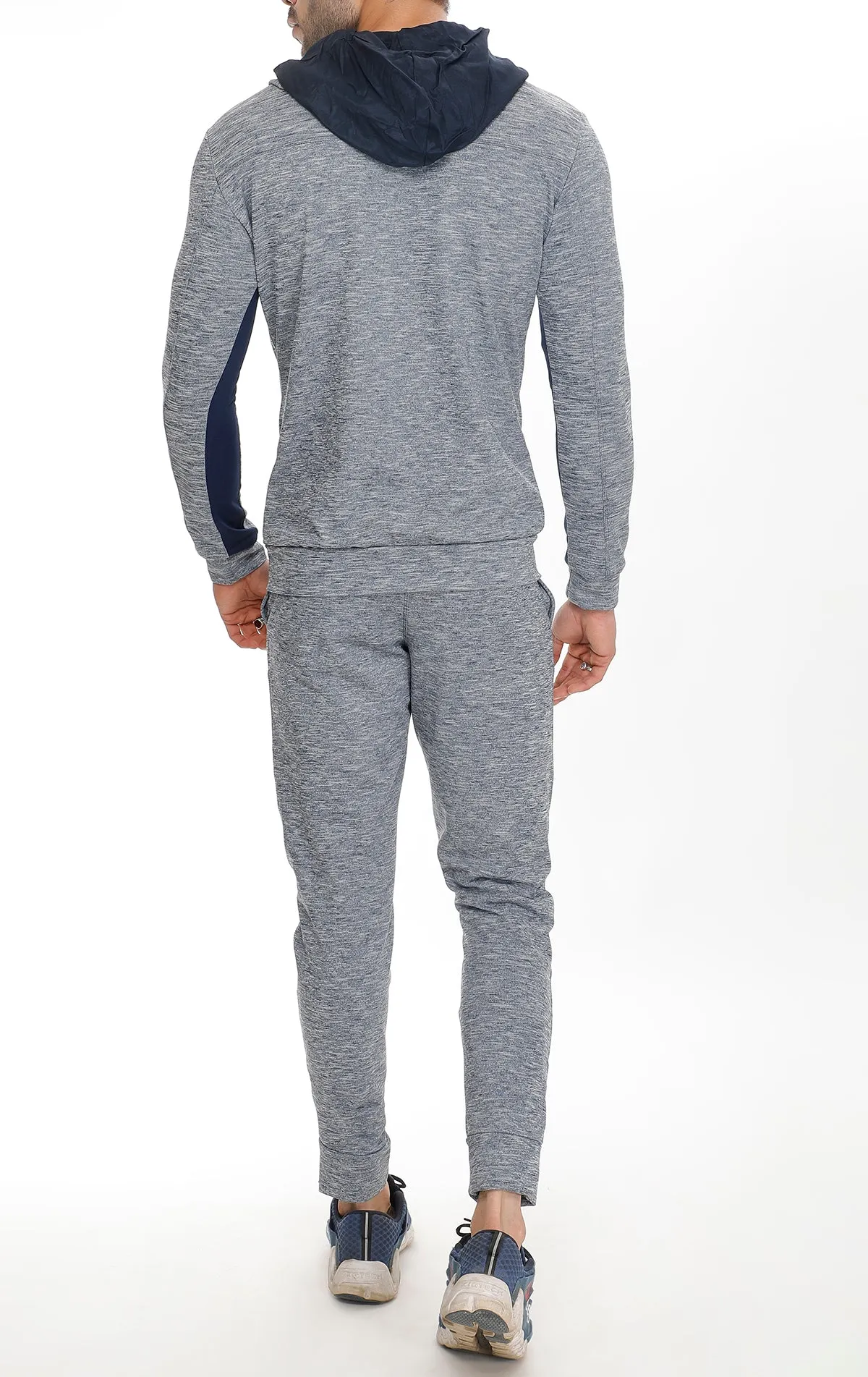 Grey Texture Tracksuit Navy Stripes