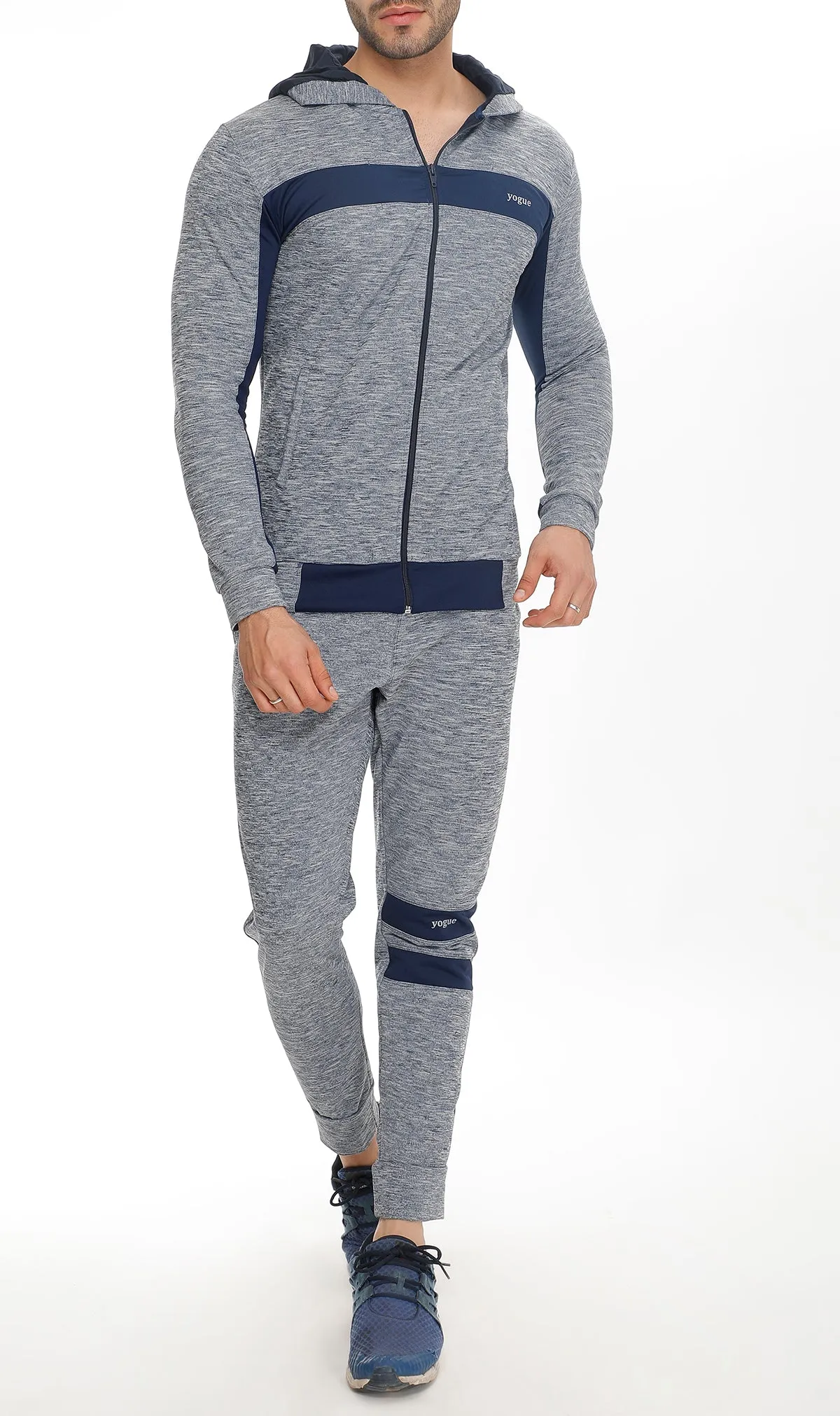 Grey Texture Tracksuit Navy Stripes