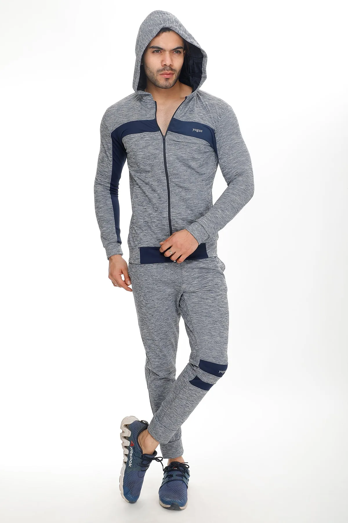 Grey Texture Tracksuit Navy Stripes
