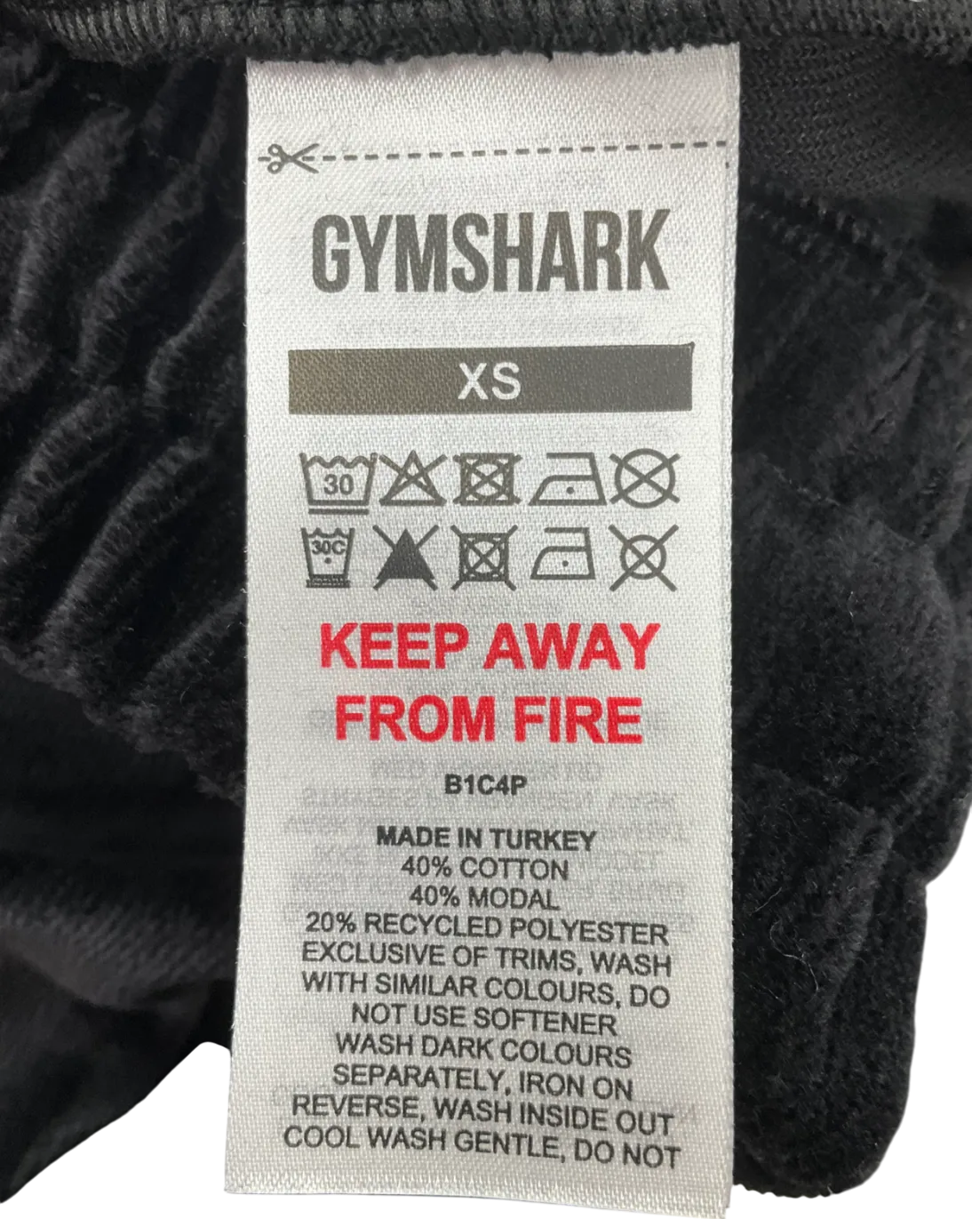 gymshark Black Velour Joggers UK XS