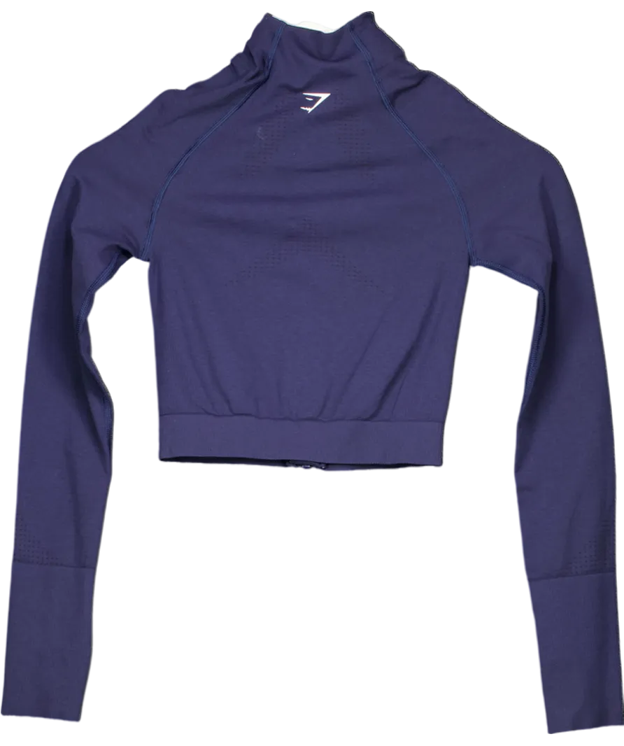gymshark Blue Vital Seamless 2.0 Midi Zip Up Jacket UK XS