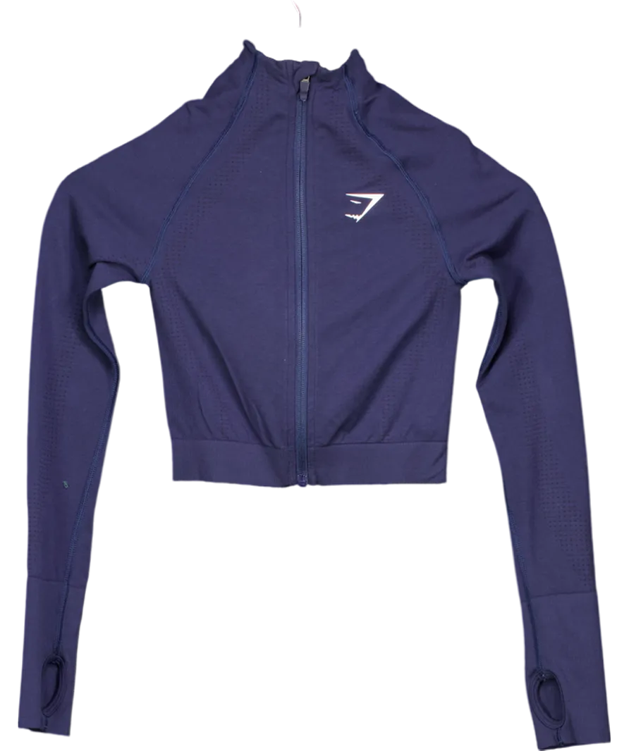 gymshark Blue Vital Seamless 2.0 Midi Zip Up Jacket UK XS