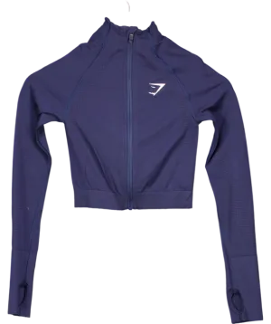 gymshark Blue Vital Seamless 2.0 Midi Zip Up Jacket UK XS