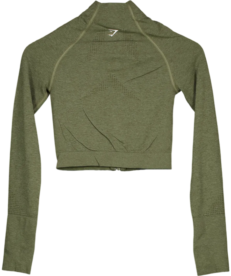 gymshark Green Vital Seamless 2.0 Midi Zip Up Jacket UK S