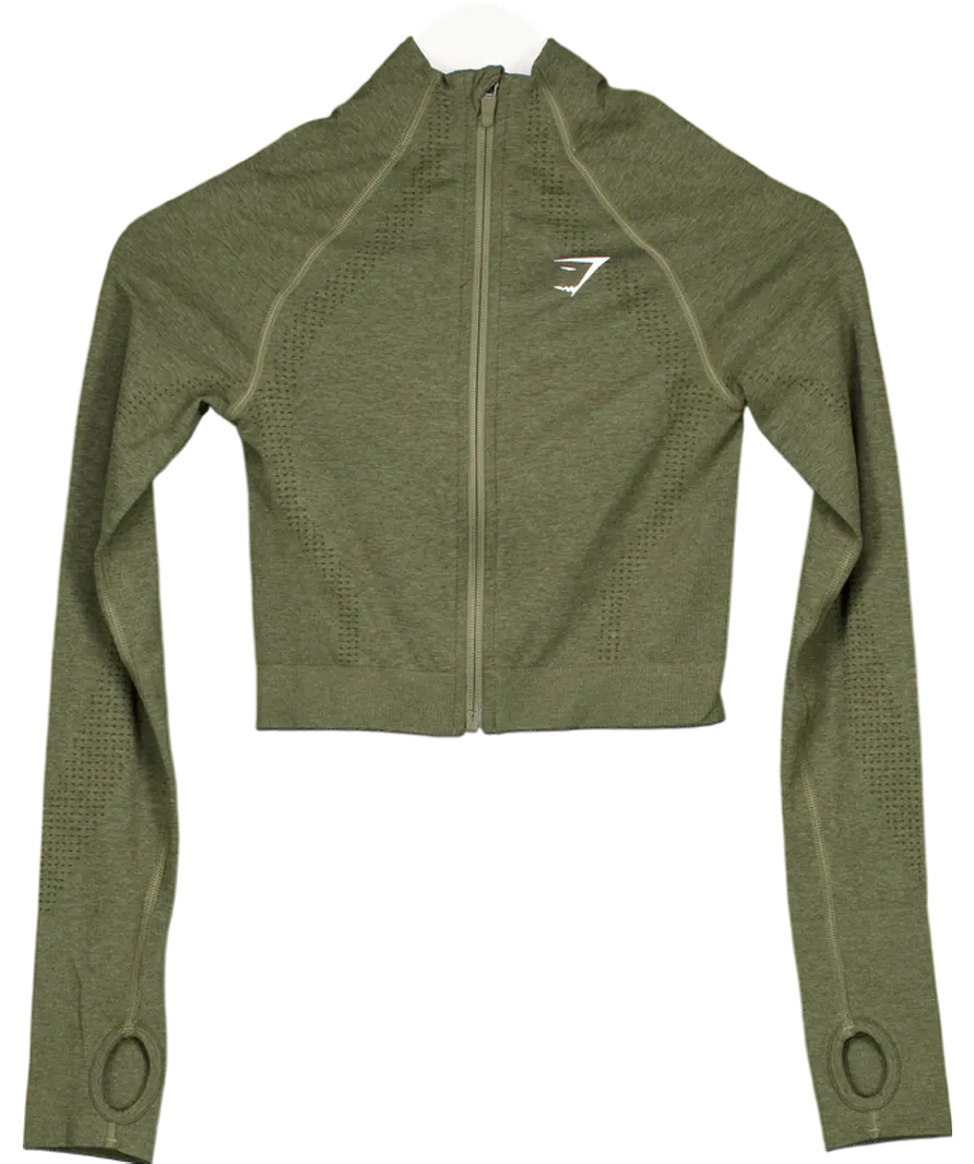 gymshark Green Vital Seamless 2.0 Midi Zip Up Jacket UK S