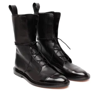 Handmade Black Leather High Ankle Boots for Men