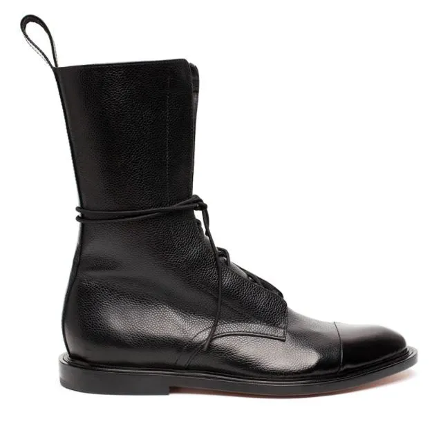 Handmade Black Leather High Ankle Boots for Men