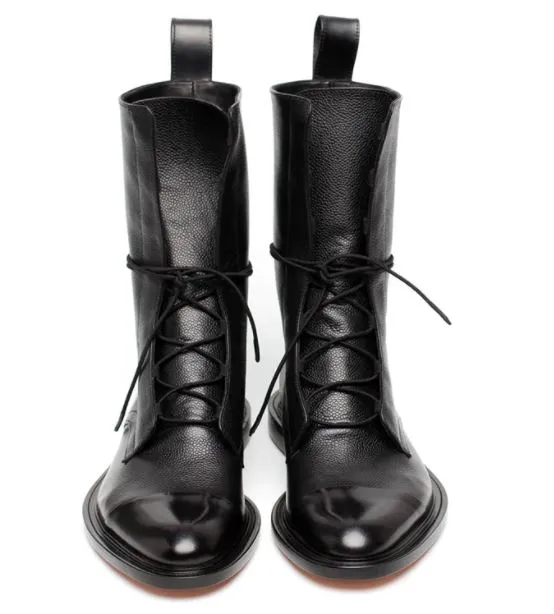 Handmade Black Leather High Ankle Boots for Men