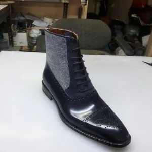 Handmade Three Toned Cap Toe Boots for Men in Black, Navy, and Gray