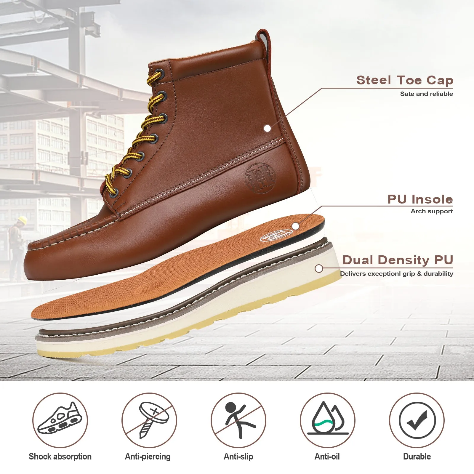 HANDPOINT 84994 Men's 6" Leather Slip Resistant Durability Soft Toe Work Boots