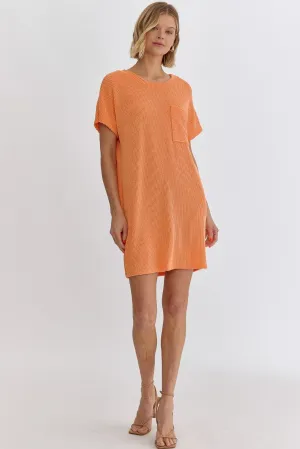 Harlow Ribbed Round Neck Short Sleeve Mini Dress In Orange