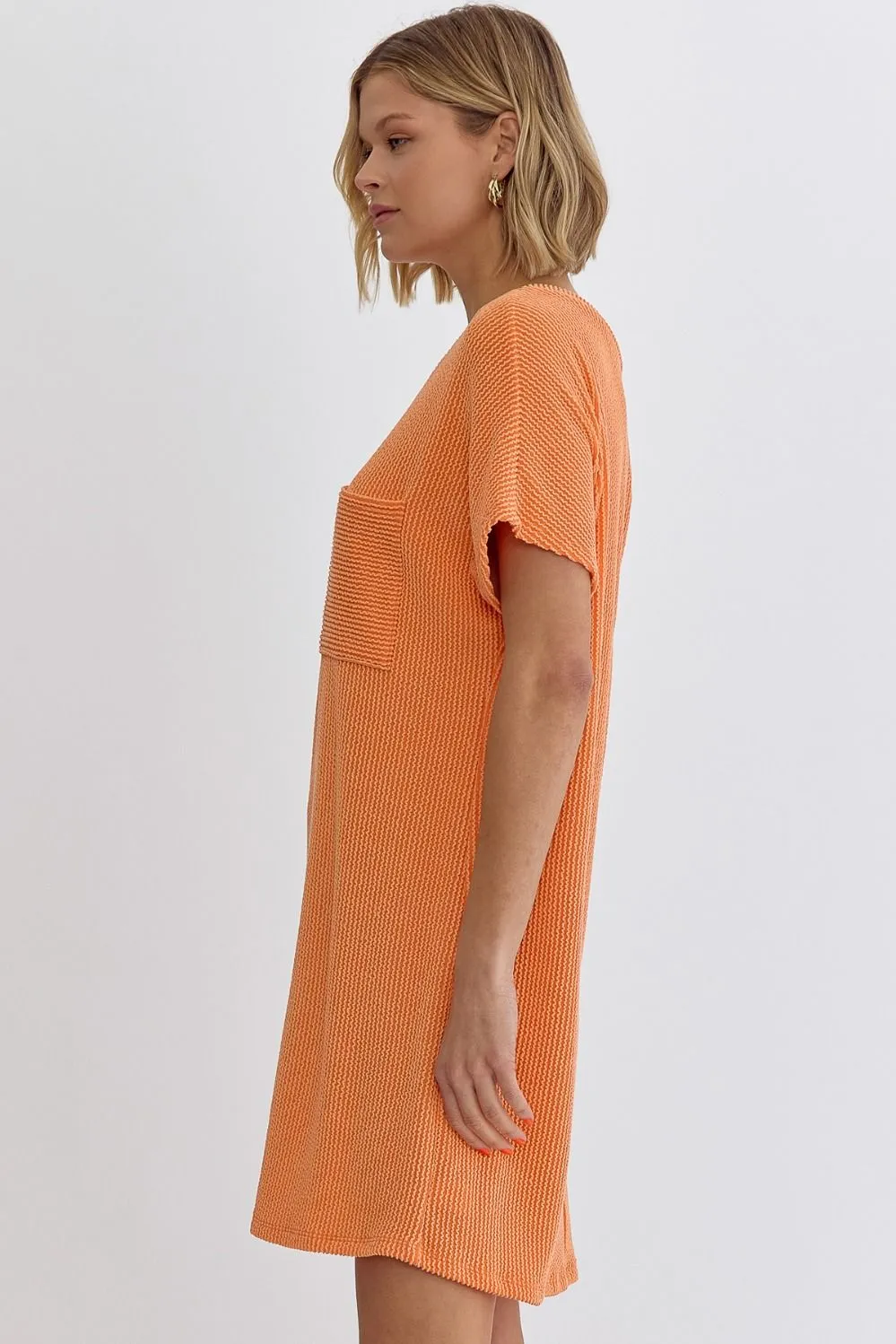 Harlow Ribbed Round Neck Short Sleeve Mini Dress In Orange