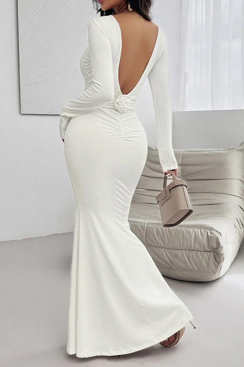 HBR1097 Elegant Long Sleeve Maxi Dress