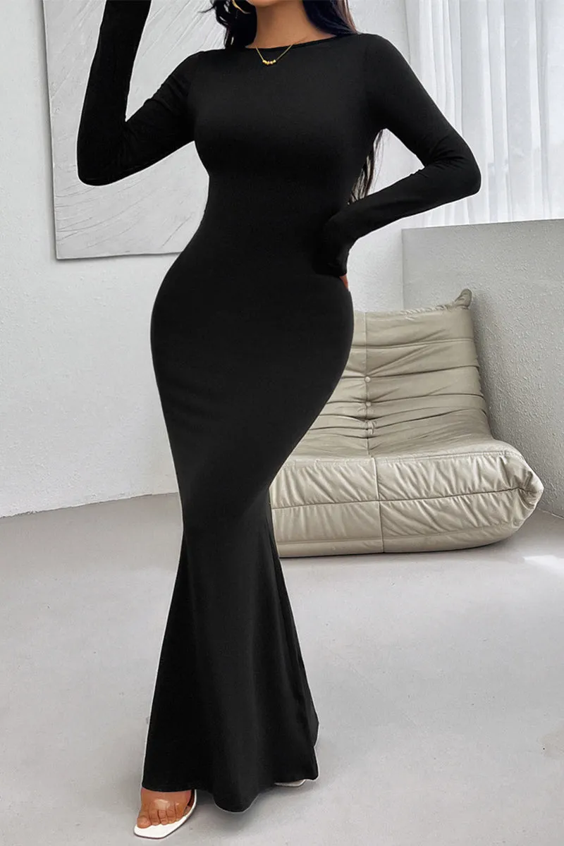HBR1097 Elegant Long Sleeve Maxi Dress